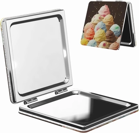 Ice Cream Printed Square Pocket Makeup Mirror with 1X/2X Magnification, Portable Mini Travel Makeup Mirror for Travel Daily Work Beauty