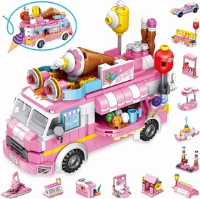 Ice Cream Trucks Building Toys for 6, 7, 8, 9, 10  Year Old Kids Girls Boys, 25 Models STEM Projects Pretend Play Food Trucks Toys, Food Van Dessert Cars Kits, Birthday Creative Gifts for Ages 6-12 