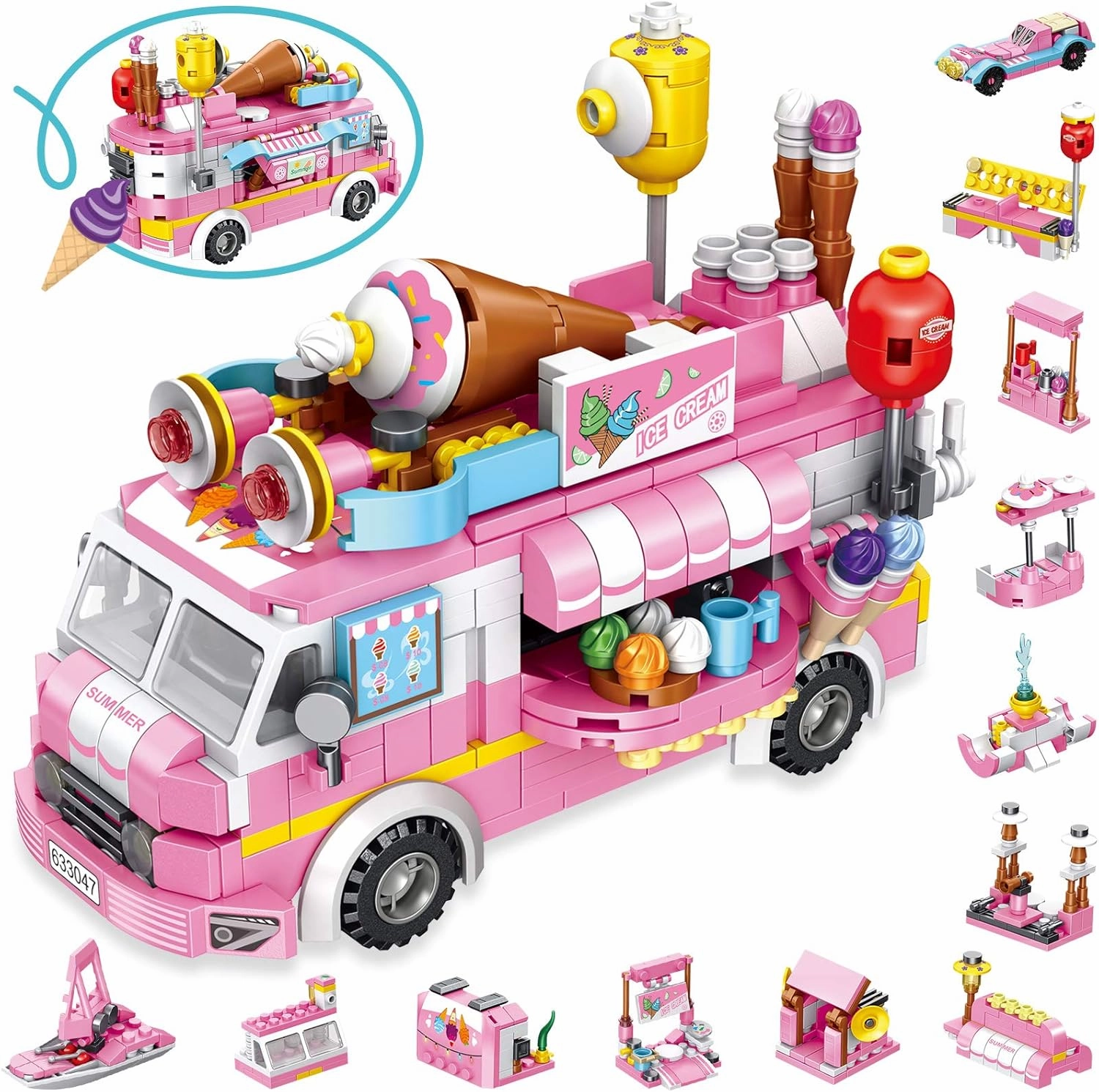 Ice Cream Trucks Building Toys for 6, 7, 8, 9, 10  Year Old Kids Girls Boys, 25 Models STEM Projects Pretend Play Food Trucks Toys, Food Van Dessert Cars Kits, Birthday Creative Gifts for Ages 6-12 