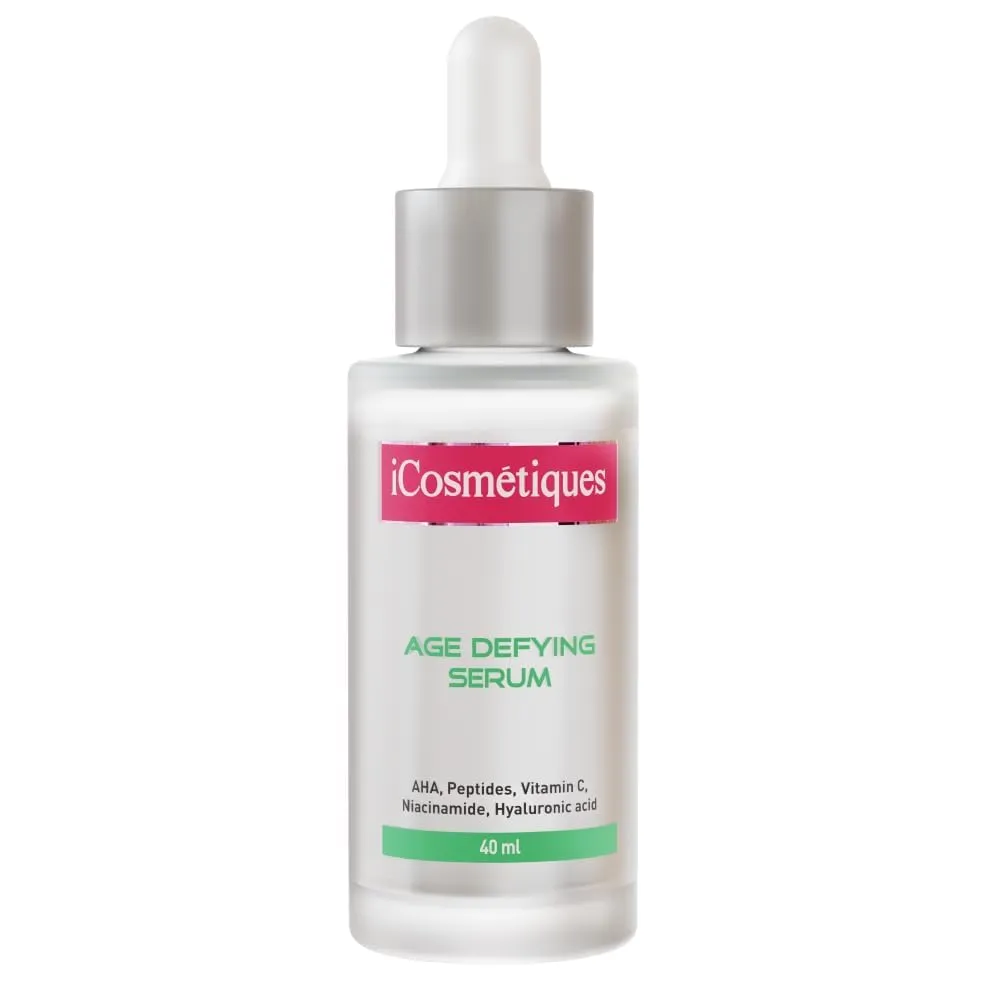 iCosmetiques Age Defying Face Serum |Reduces Wrinkles, Spots, Pores |Peptides, AHA, Vitamin C |Anti-Aging, Brightening, Hydrating |With Himalayan Glacial Water |Unisex Advance Care Formula |40ml