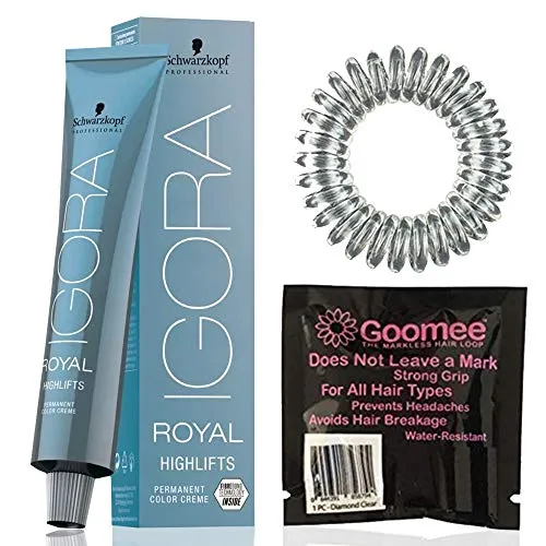 Igora Royal 10-1 Ultra Blonde Cendre Highlifts Permanent Hair Color and Goomee The Markless Hair Loop Single Pack Diamond Clear (Bundle 2 items)