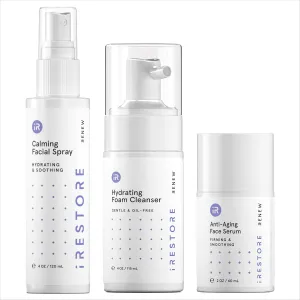 iRESTORE 3-Step Skincare Set Red Light Therapy Essentials Kit, Renew Trio Includes Hydrating Cleanser   Facial Spray   Anti-Aging Face Serum Works Best with iRESTORE Red Light Therapy Mask