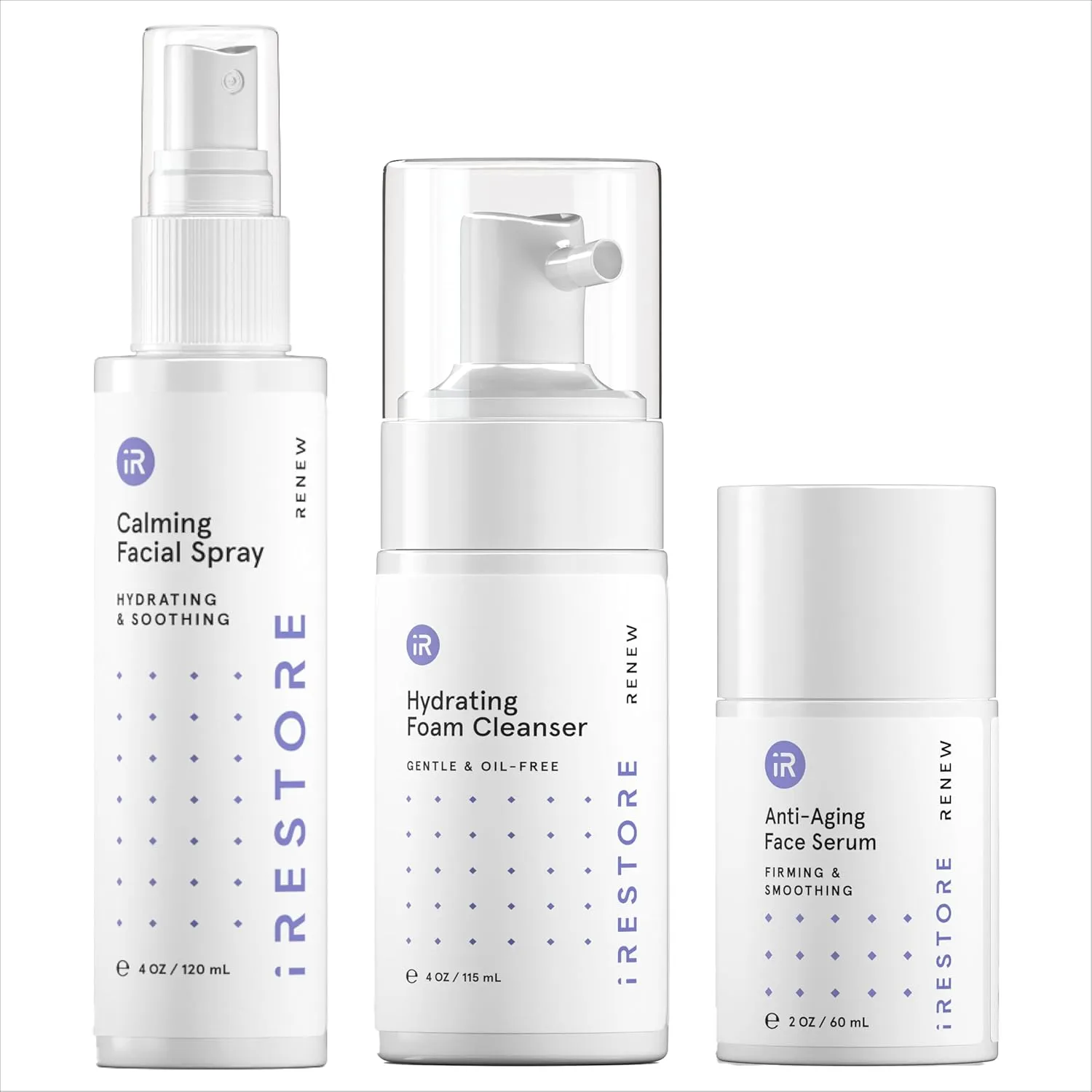 iRESTORE 3-Step Skincare Set Red Light Therapy Essentials Kit, Renew Trio Includes Hydrating Cleanser   Facial Spray   Anti-Aging Face Serum Works Best with iRESTORE Red Light Therapy Mask