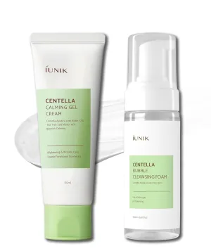 IUNIK Centella Calming Gel Cream & Bubble Foaming Facial Cleanser Vegan Non-Stripping Non-Sticky Moisturizing Exfoliating Soothing Blemish Care for Oily Sensitive Acne-Prone Skin Korean Skincare