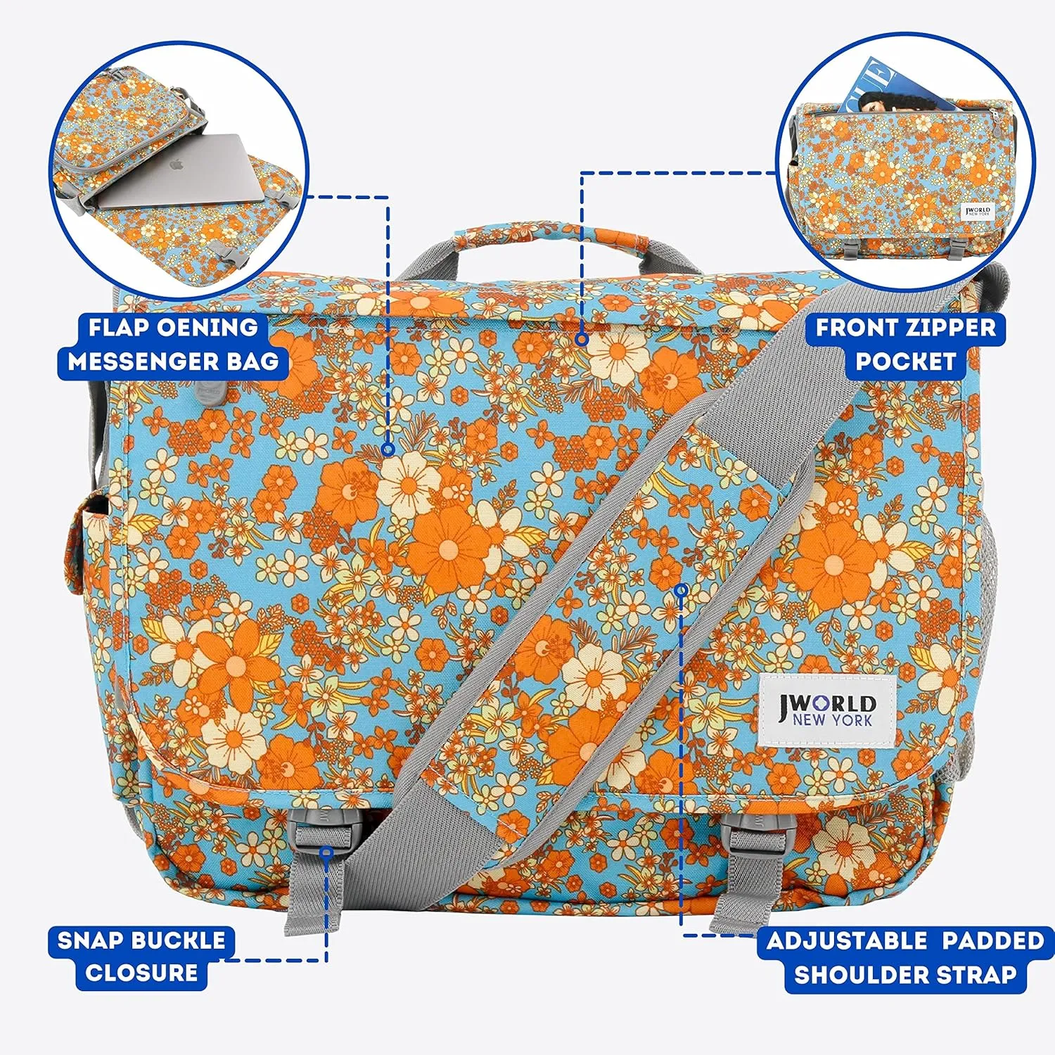 J World New York Thomas Laptop Messenger Bag for Women & Men. Kids Computer Bookbag