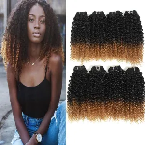 Jerry Curl Ombre Human Hair Weave Bundles, 8 Pieces,12inch*4 14inches*4,all in one pack,Black to Blonde Ombre jerry curl bundles
