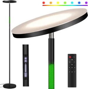 JOOFO LED Floor Lamp, RGB Atmosphere & Dimmable Bright Light with 3 Color Super Bright-Tall Standing Pole Light with Remote & Touch Control, Modern Lamp for Reading, Living Room, Bedroom, Office