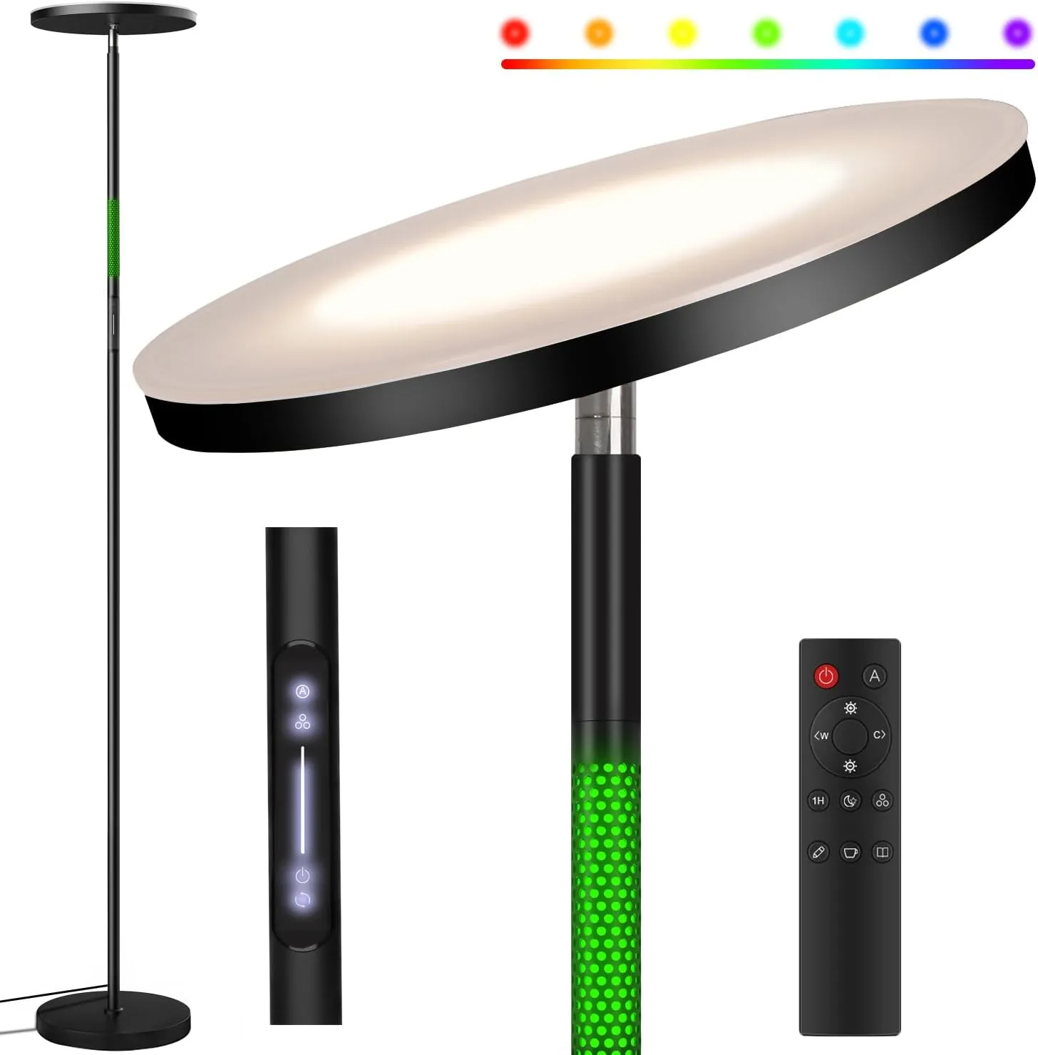 JOOFO LED Floor Lamp, RGB Atmosphere & Dimmable Bright Light with 3 Color Super Bright-Tall Standing Pole Light with Remote & Touch Control, Modern Lamp for Reading, Living Room, Bedroom, Office