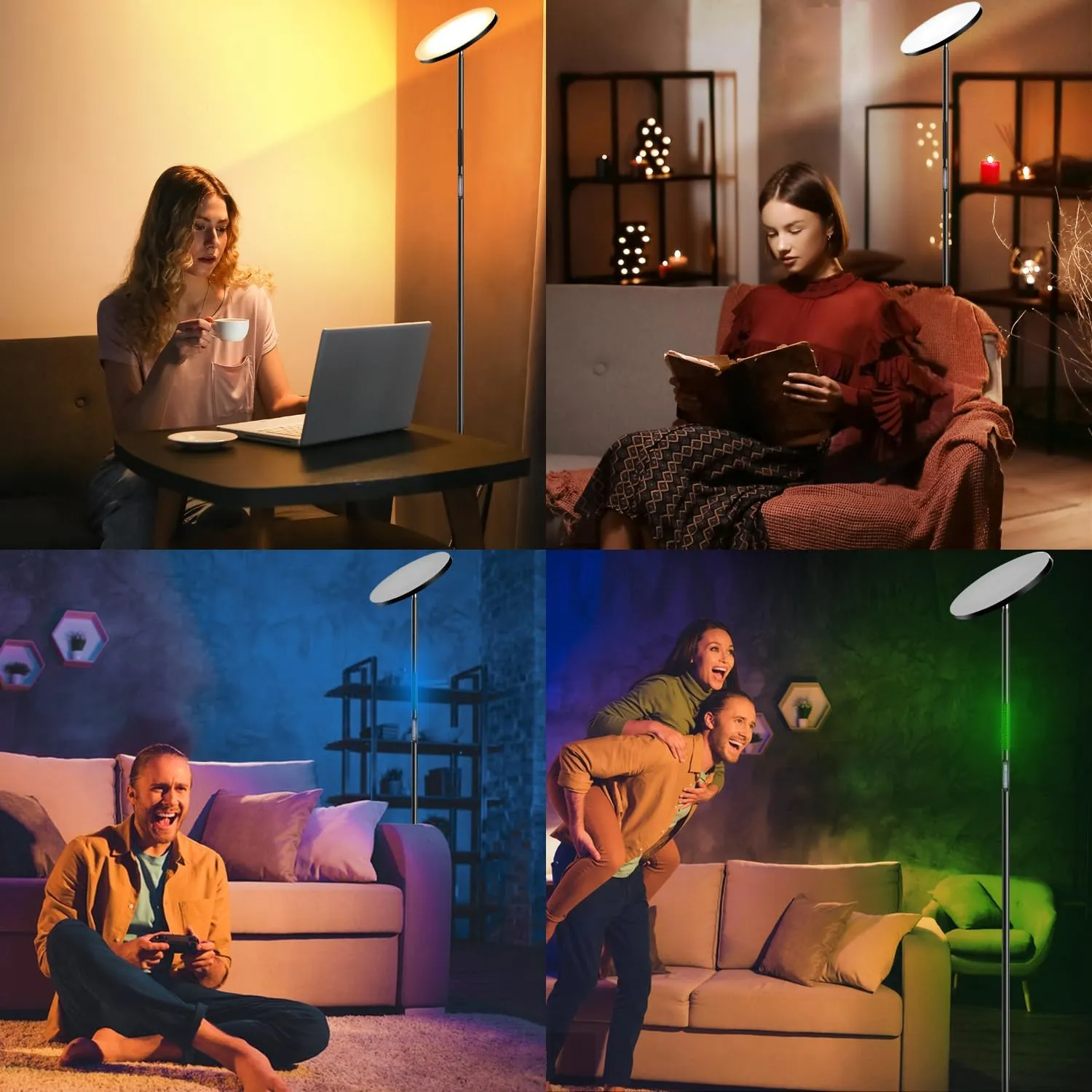 JOOFO LED Floor Lamp, RGB Atmosphere & Dimmable Bright Light with 3 Color Super Bright-Tall Standing Pole Light with Remote & Touch Control, Modern Lamp for Reading, Living Room, Bedroom, Office
