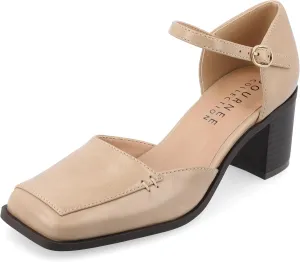 Journee Collection Womens Buckle Strap Open Square Toe Chunky Stacked Block Heel Evangeline Comfort Foam Pumps