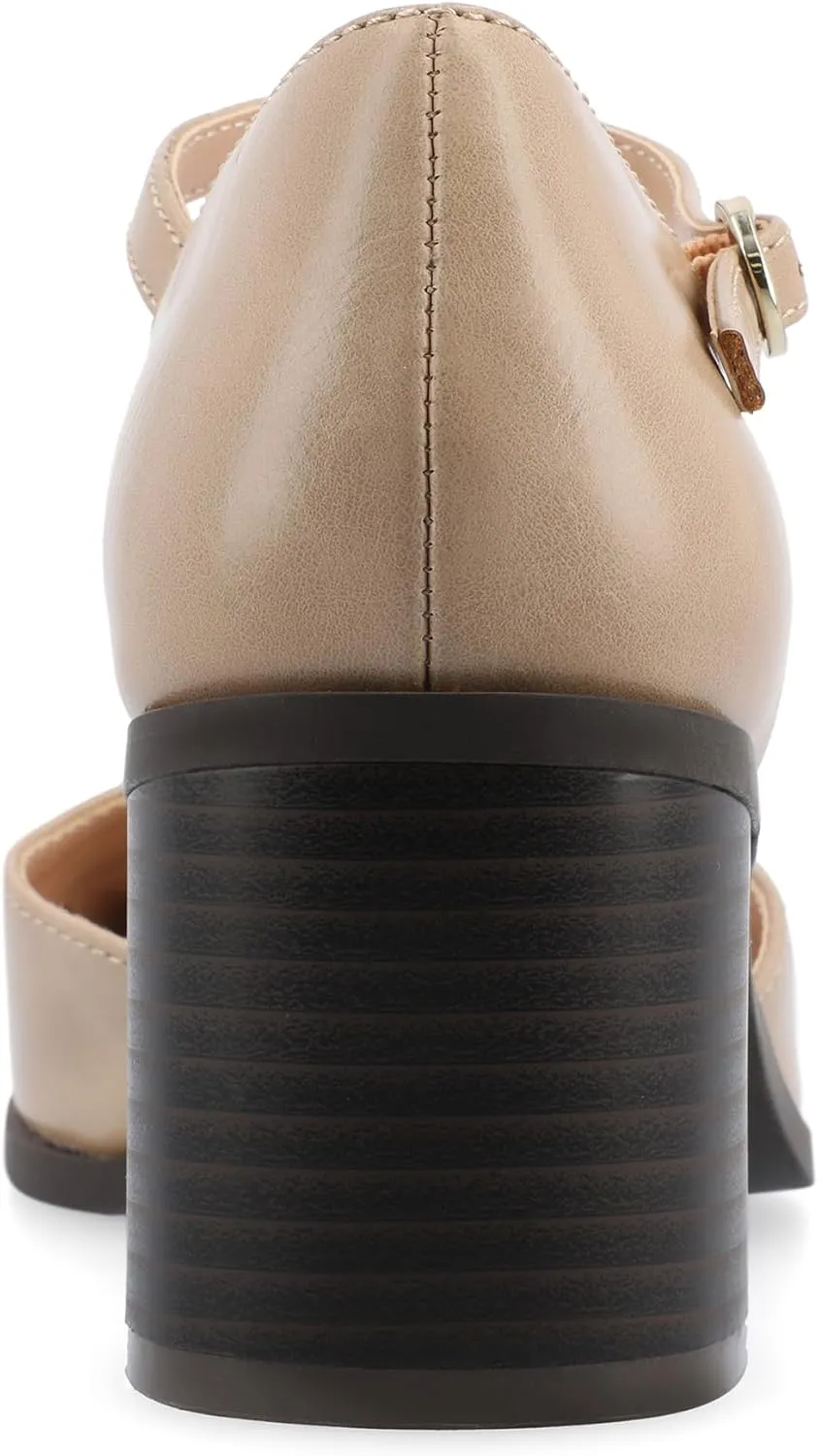 Journee Collection Womens Buckle Strap Open Square Toe Chunky Stacked Block Heel Evangeline Comfort Foam Pumps