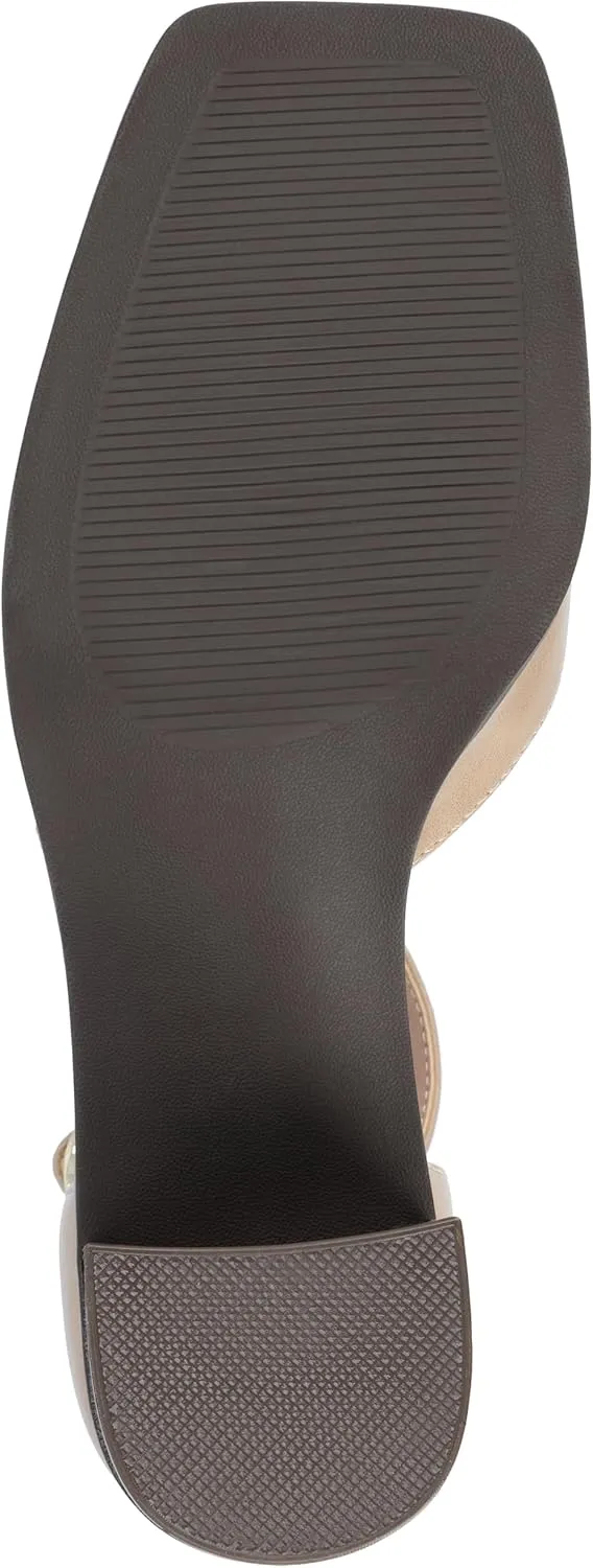 Journee Collection Womens Buckle Strap Open Square Toe Chunky Stacked Block Heel Evangeline Comfort Foam Pumps