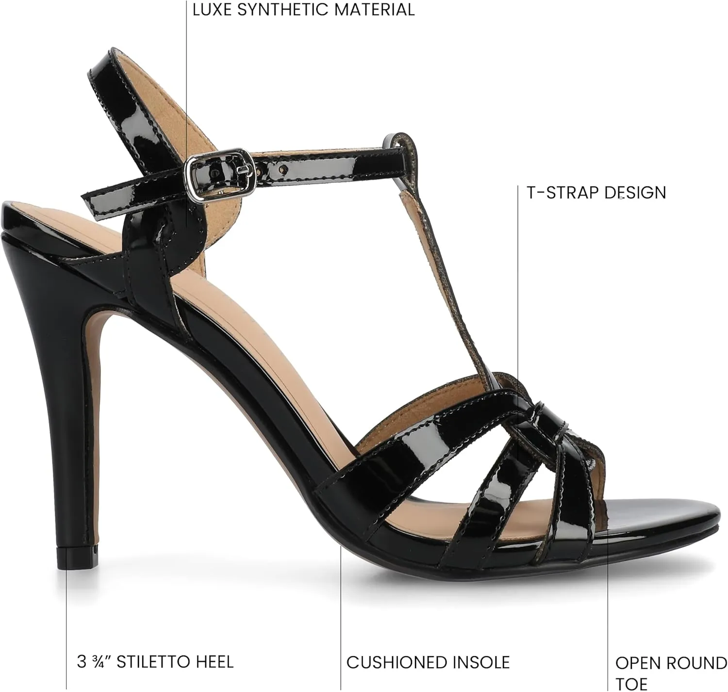Journee Womens cushioned footbeds Valry Stiletto Heel faux leather open toe ankle strap buckle multi strap