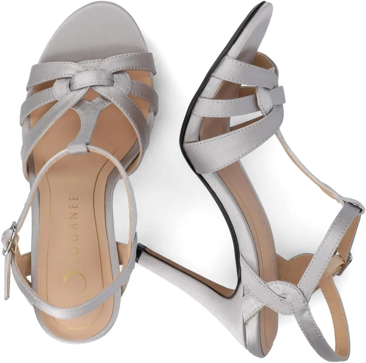Journee Womens cushioned footbeds Valry Stiletto Heel faux leather open toe ankle strap buckle multi strap