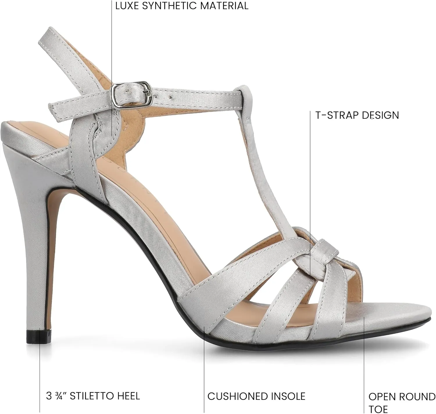 Journee Womens cushioned footbeds Valry Stiletto Heel faux leather open toe ankle strap buckle multi strap