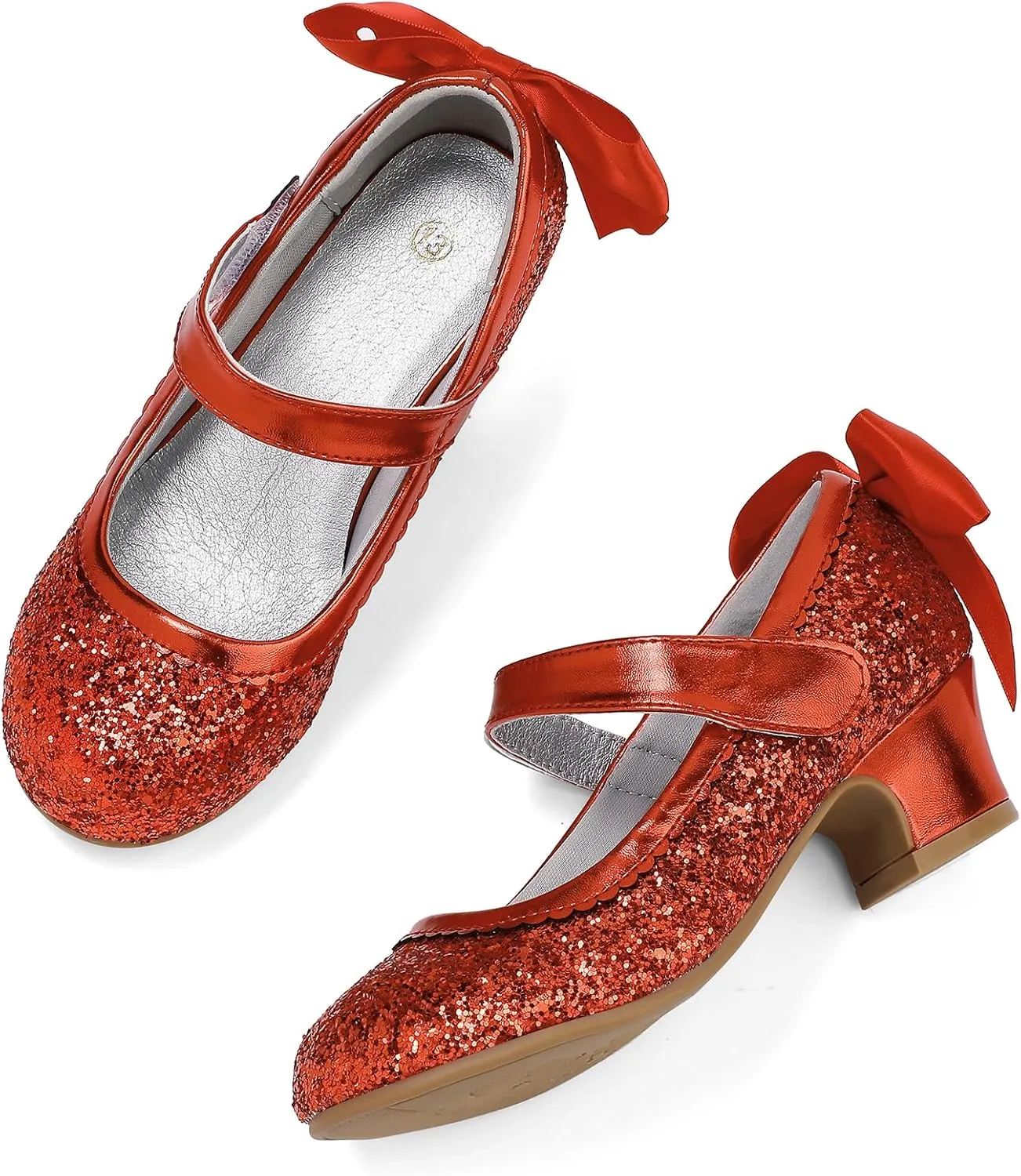 K KomForme Girls Dress Shoes Glitter Mary Jane Pumps with Bow, Low Heel Party Wedding Princess Shoes (Toddler/Little Kids/Big Kids)