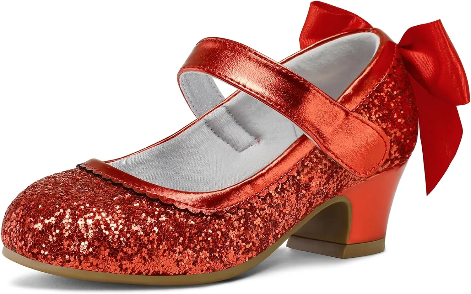 K KomForme Girls Dress Shoes Glitter Mary Jane Pumps with Bow, Low Heel Party Wedding Princess Shoes (Toddler/Little Kids/Big Kids)