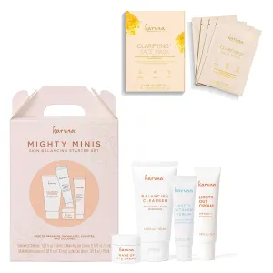 Karuna Mighty Minis Starter Set with Clarifying  Sheet Mask 4-Pack, Skin-Clearing Skincare Duo for Oily, Blemish-Prone, and Congested Skin