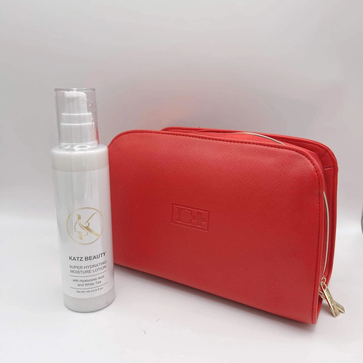 Katz Beauty Super Hydrating Moisture Lotion with Hyaluronic Acid, White Tea, 8 fl oz, Red Cosmetic Bag