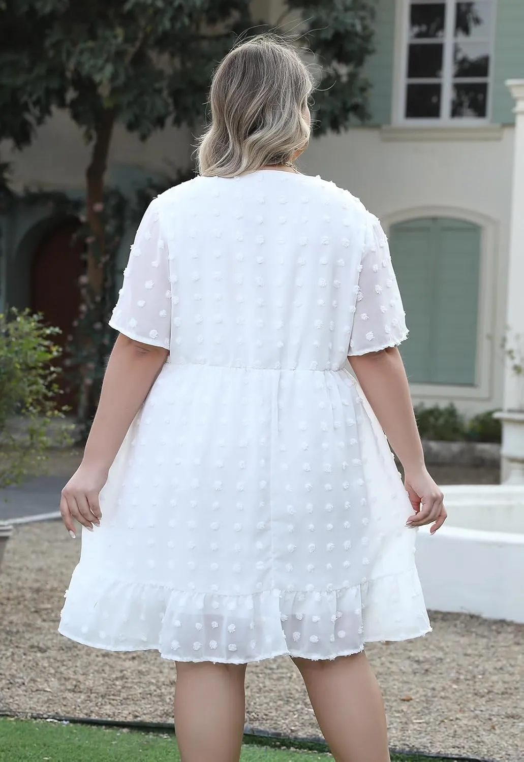 Keluummi Plus Size Wedding Guest Casual Midi Dresses for Curvy Women, Summer Swiss Dot A Line Dress