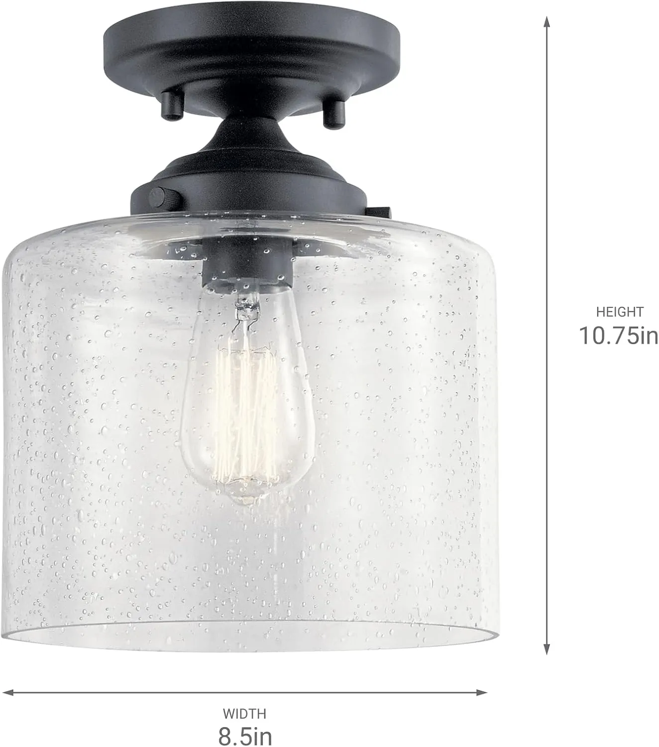 Kichler 44033BK Winslow Semi Flush, 1-Light 75 Watts, Black