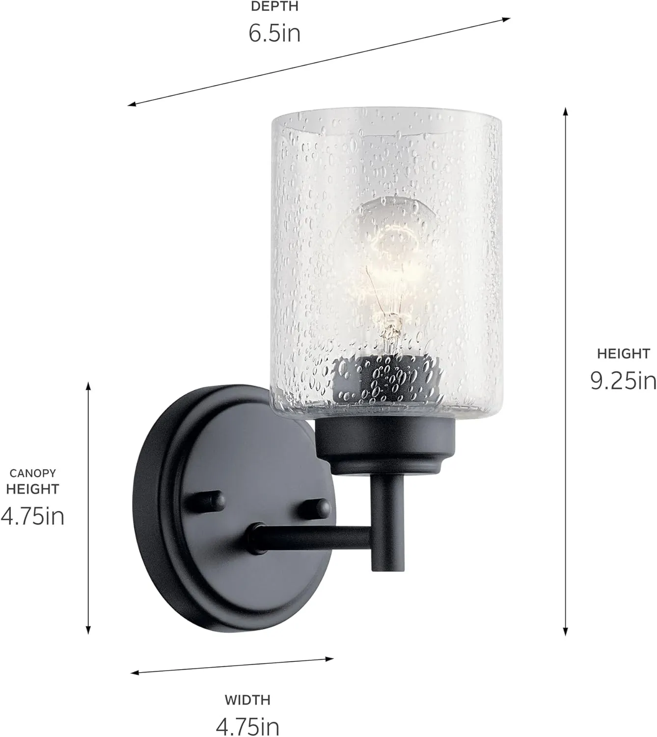 Kichler 45910BK Transitional One Light Wall Sconce from Winslow Collection in Black Finish