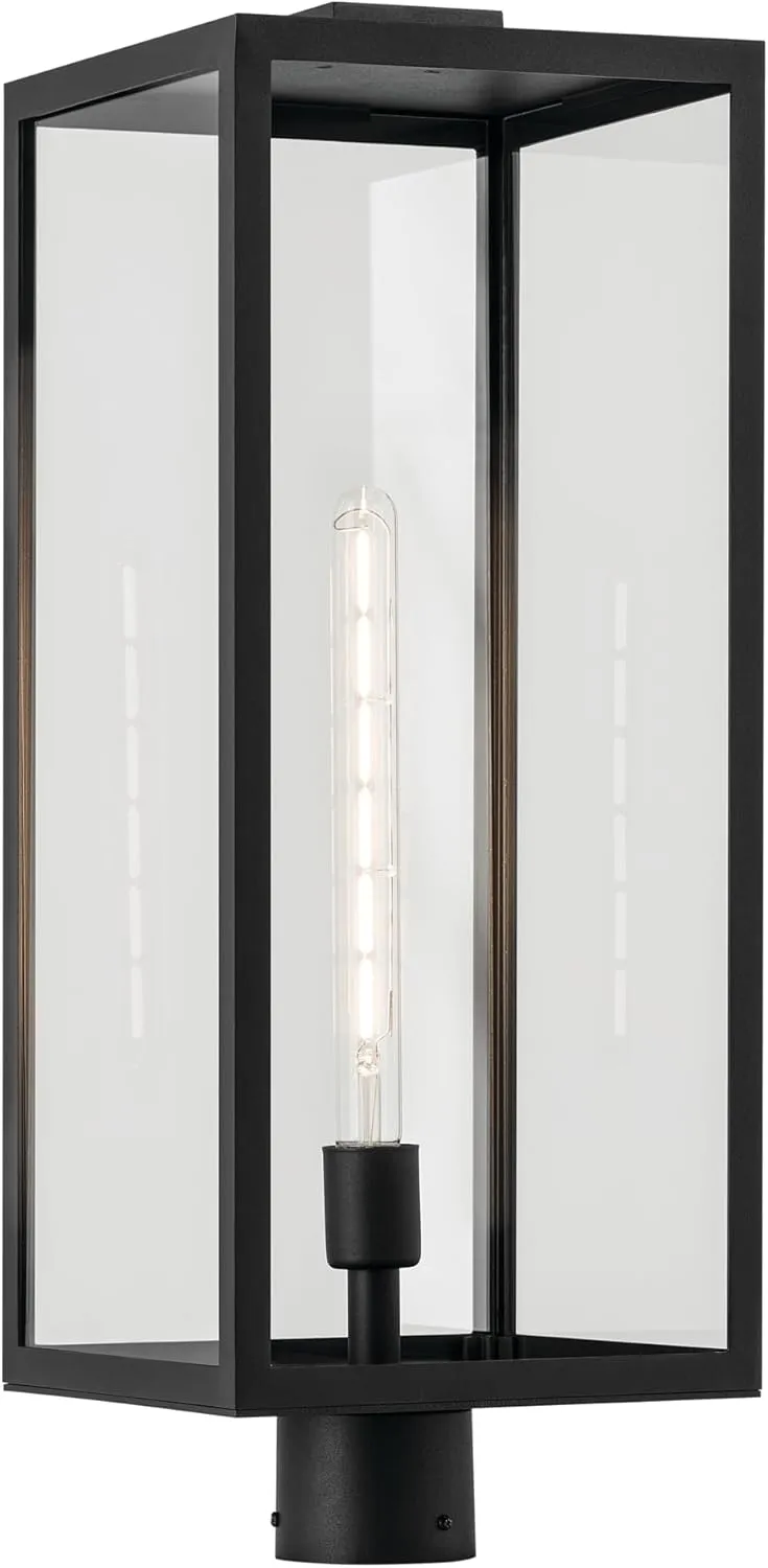 Kichler Branner 25.5 in. 1-Light Textured Black Luxe Updated Traditional Outdoor Post Light with Clear Glass for Walkways and Driveway