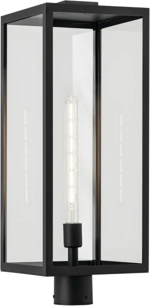 Kichler Branner 25.5 in. 1-Light Textured Black Luxe Updated Traditional Outdoor Post Light with Clear Glass for Walkways and Driveway