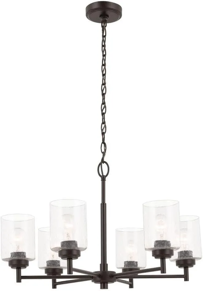 KICHLER Winslow 26" 6 Light Chandelier with Clear Seeded Glass in Olde Bronze for Dining Room, Living Room, Kitchen and Rooms with Vaulted Ceilings, Industrial Style, (26" x 26" x 16.5") 52616OZ