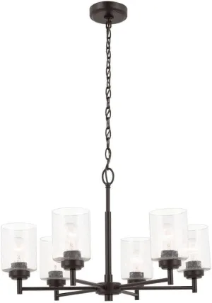 KICHLER Winslow 26" 6 Light Chandelier with Clear Seeded Glass in Olde Bronze for Dining Room, Living Room, Kitchen and Rooms with Vaulted Ceilings, Industrial Style, (26" x 26" x 16.5") 52616OZ