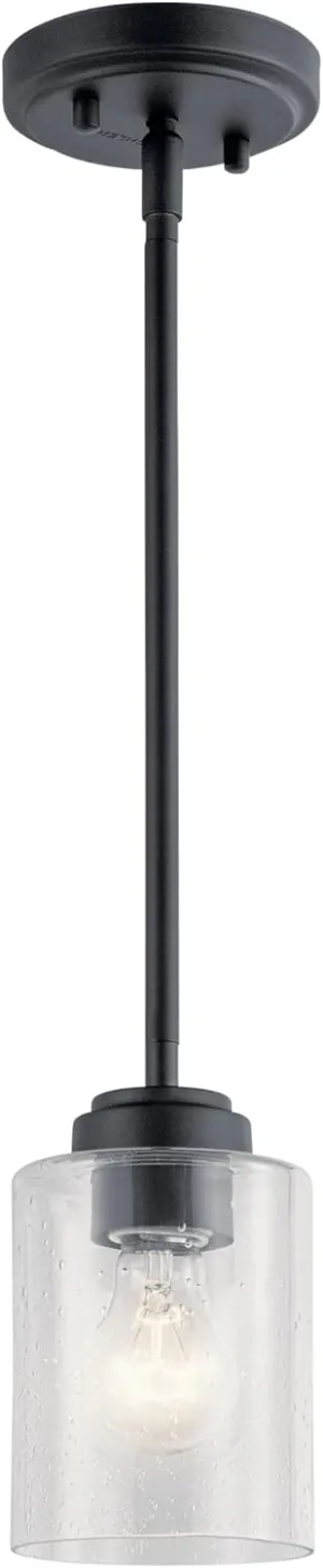 Kichler Winslow 7.5" 1-Light Mini Pendant Light with Clear Seeded Glass in Black for Kitchen, Bar, Laundry Sink, Bar Island (7.5" x 4.25"), 44032BK