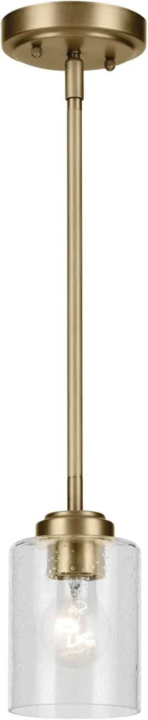KICHLER Winslow 7.5" 1-Light Mini Pendant Light with Clear Seeded Glass in Natural Brass for Kitchen, Bar, Laundry Sink, Bar Island (7.5" x 4.25"), 44032NBR