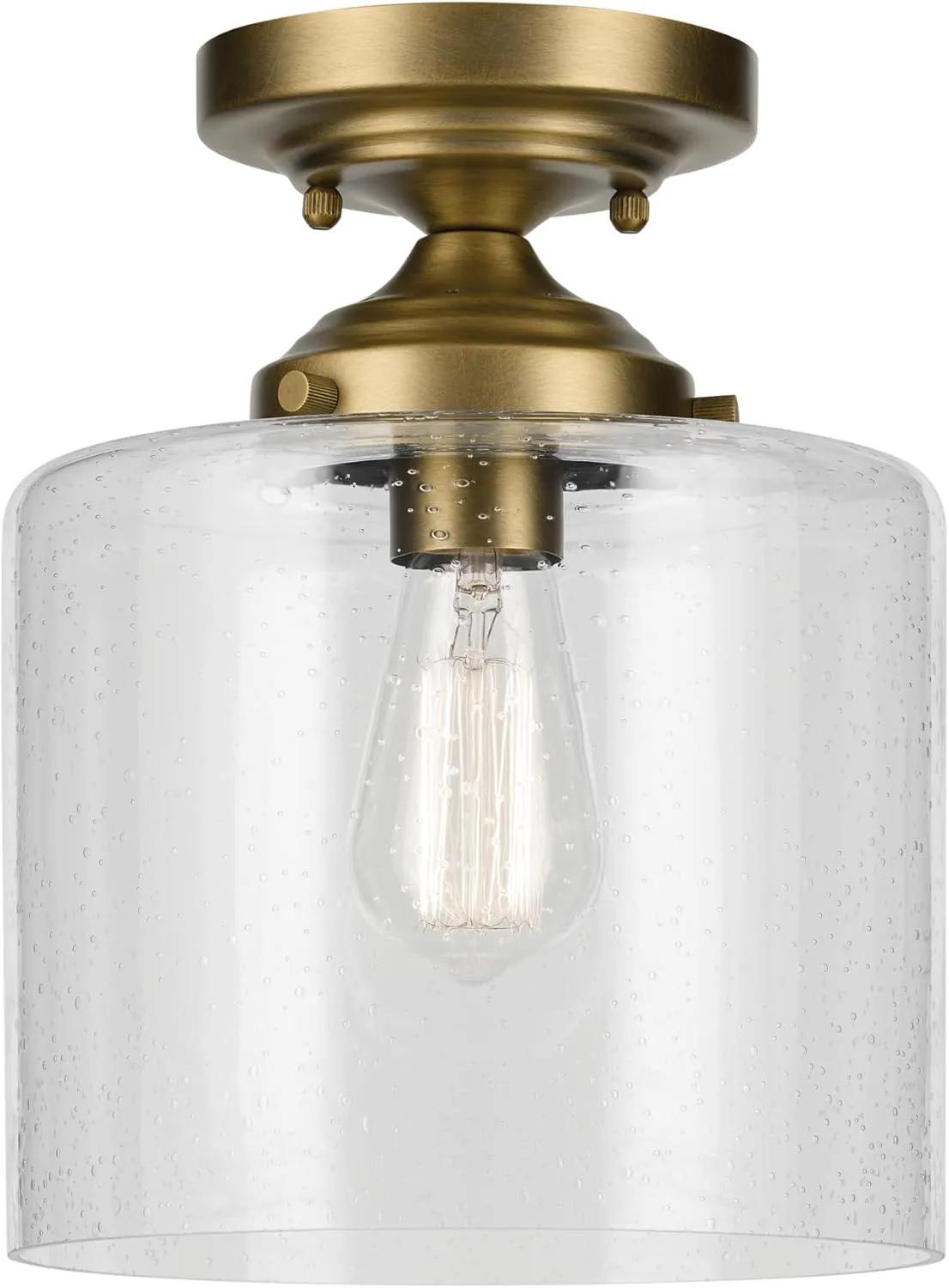 KICHLER Winslow 8.5" 1-Light Semi Flush with Clear Seeded Glass in Natural Brass for Secondary Entrances, Transition Areas, Bedroom, or Office (10.75" x 8.5"), 44033NBR