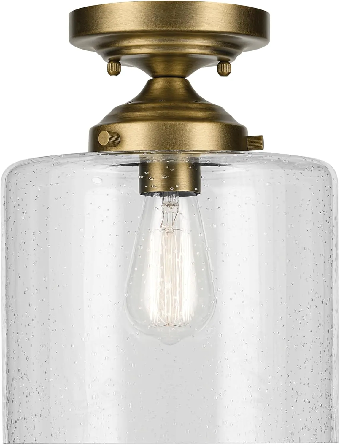 KICHLER Winslow 8.5" 1-Light Semi Flush with Clear Seeded Glass in Natural Brass for Secondary Entrances, Transition Areas, Bedroom, or Office (10.75" x 8.5"), 44033NBR