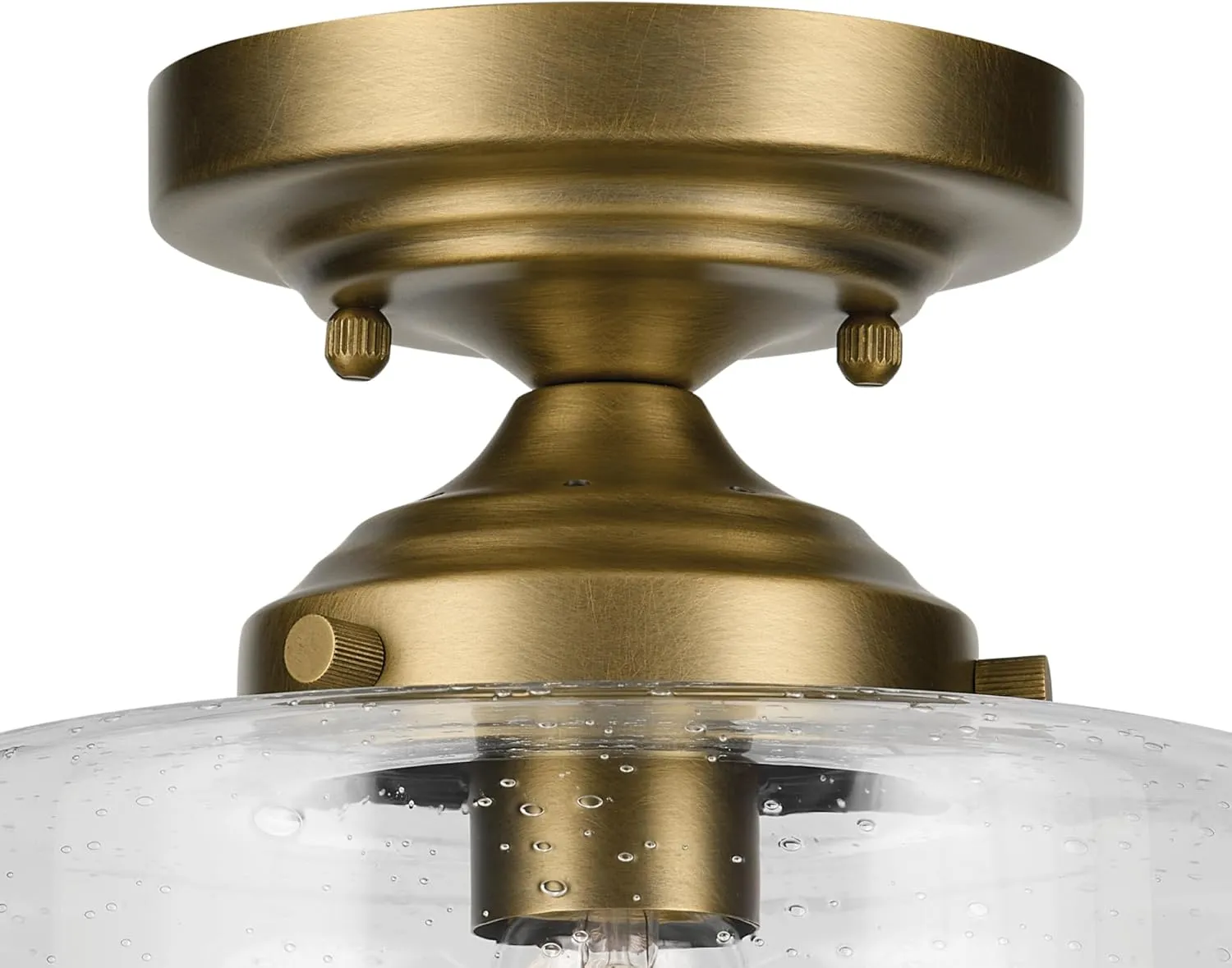 KICHLER Winslow 8.5" 1-Light Semi Flush with Clear Seeded Glass in Natural Brass for Secondary Entrances, Transition Areas, Bedroom, or Office (10.75" x 8.5"), 44033NBR