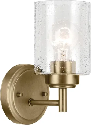 KICHLER Winslow 9.25" 1-Light Wall Sconce with Clear Seeded Glass in Natural Brass for Bathroom Vanity, Kitchen, Living Room, Dining Room, Bedroom, Mudroom, Hallway, Stairwell, 45910NBR