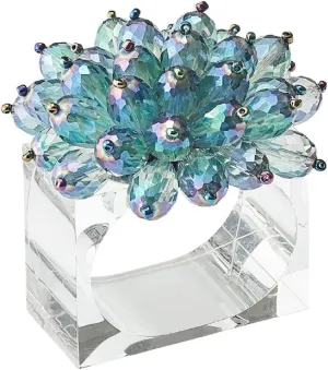 Kim Seybert Zinnia Napkin Ring in Blue & Green, Set of 4