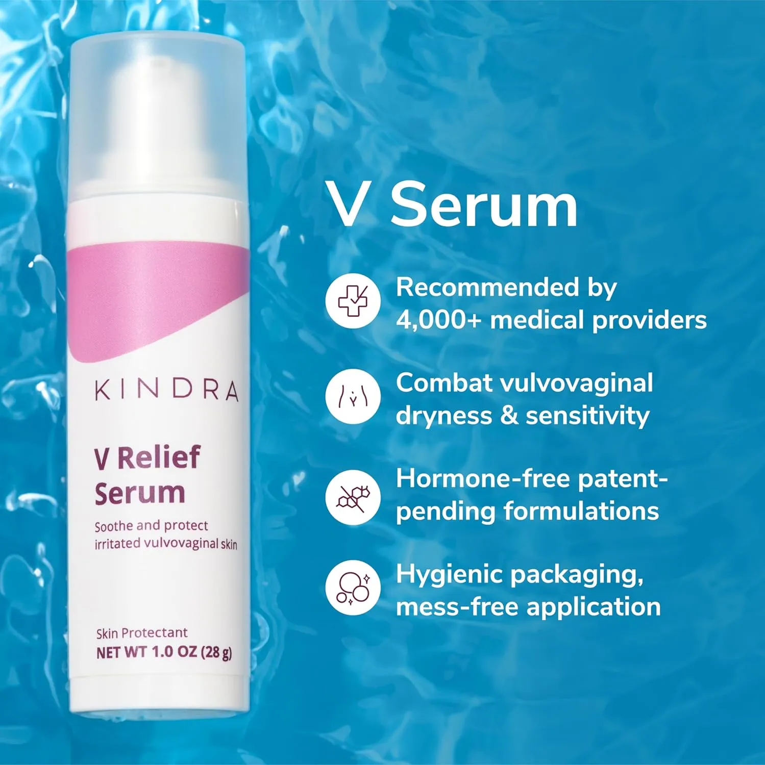 Kindra V Serum - Sensitive Skin Vaginal Vulva Moisturizer Cream Supports Dryness, Burning, Discomfort, Itching - Hormone Free - Up to 60 Applications