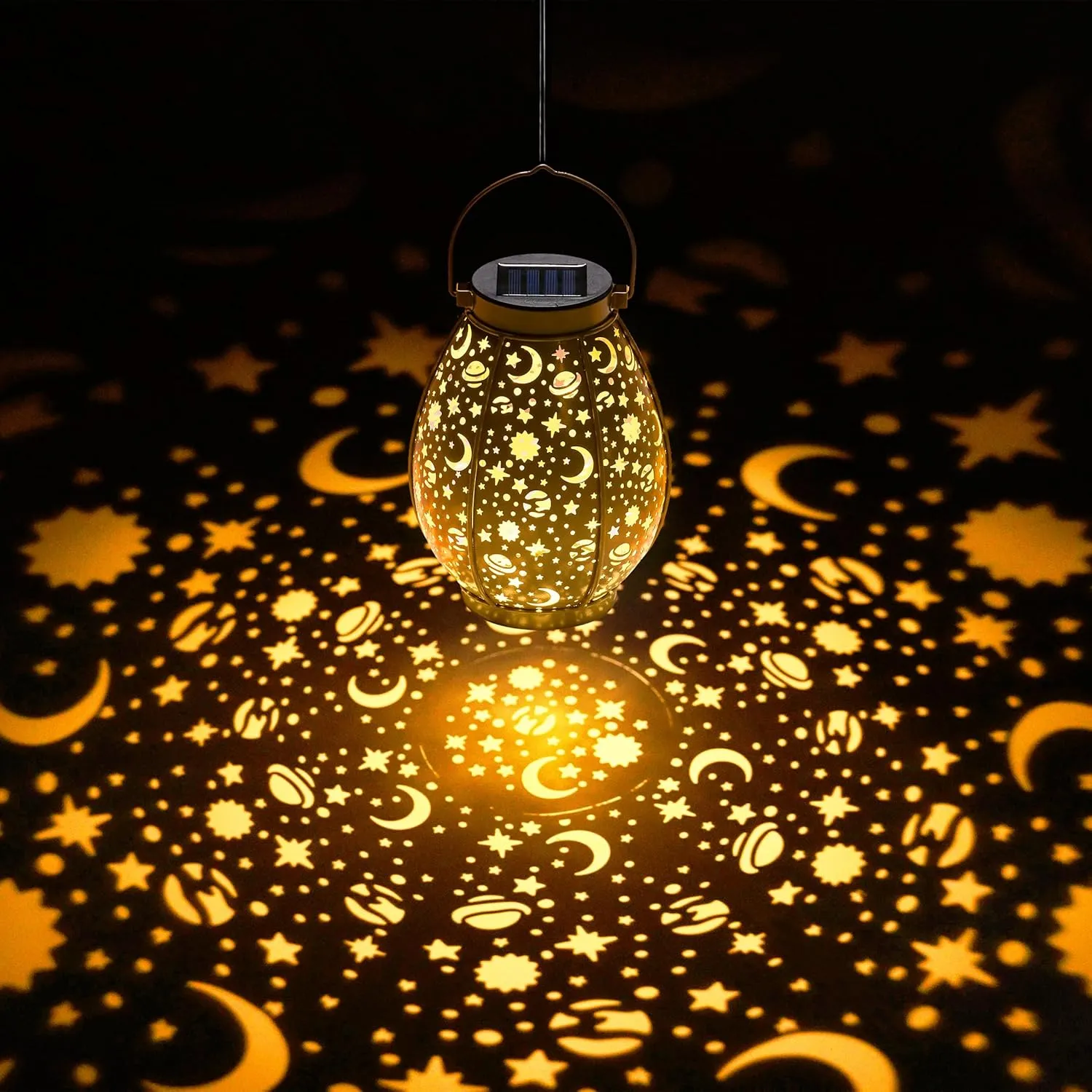 Kingsyard 2 Pack Solar Lanterns Outdoor Waterproof Hanging, Birthday Gifts for Women Mom Grandma, LED Retro Starry Hollowed-Out Metal Garden Decor Light for Patio Porch Pathway Landscape - Bronze