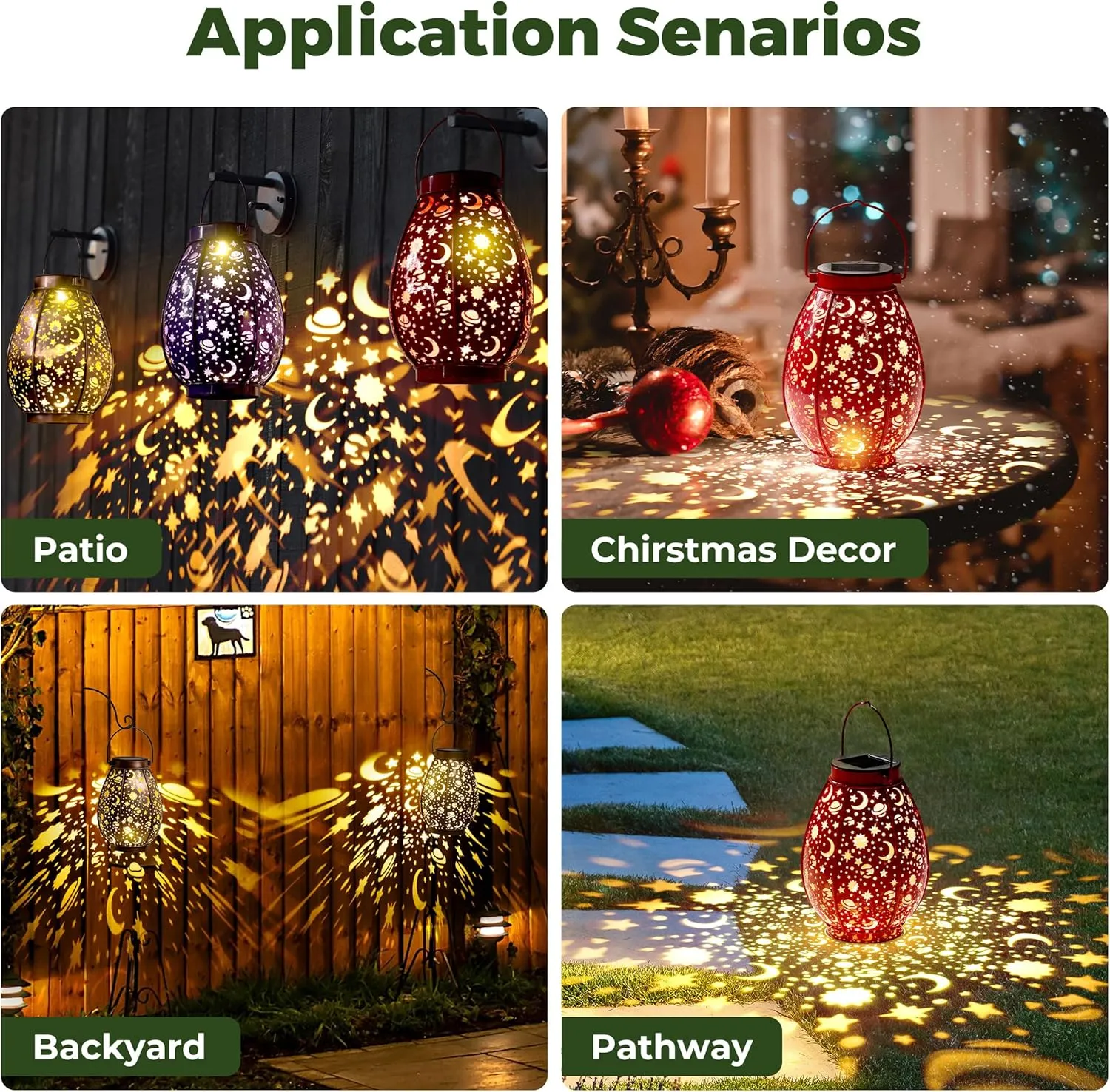 Kingsyard 2 Pack Solar Lanterns Outdoor Waterproof Hanging, Birthday Gifts for Women Mom Grandma, LED Retro Starry Hollowed-Out Metal Garden Decor Light for Patio Porch Pathway Landscape - Bronze