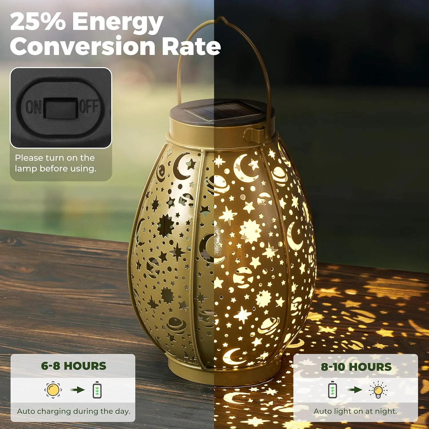 Kingsyard 2 Pack Solar Lanterns Outdoor Waterproof Hanging, Birthday Gifts for Women Mom Grandma, LED Retro Starry Hollowed-Out Metal Garden Decor Light for Patio Porch Pathway Landscape - Bronze