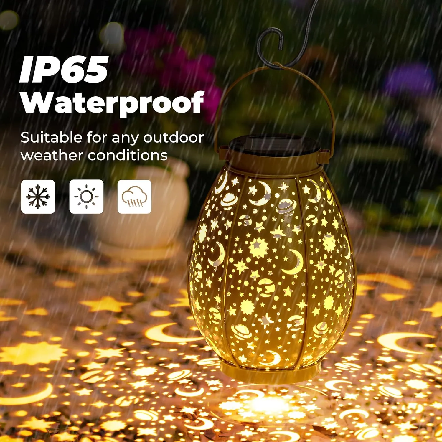 Kingsyard 2 Pack Solar Lanterns Outdoor Waterproof Hanging, Birthday Gifts for Women Mom Grandma, LED Retro Starry Hollowed-Out Metal Garden Decor Light for Patio Porch Pathway Landscape - Bronze