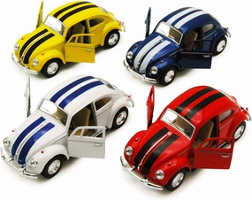 KiNSMART - 1967 Volkswagen Classic Beetle 5 Inch 1:32 Scale Die Cast Metal Model Toy Set Of 4 w/ Racing Strips