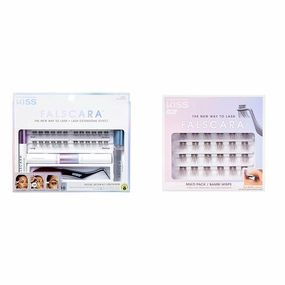 Kiss Falscara Special Edition Kit Lengthening 24 Asst Lashes & Multipack False Eyelashes, Lash Clusters, Bambi Wisps', 10mm-12mm-14mm, 24 Assorted Lengths