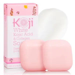 Koji White Kojic Acid & Collagen Skin Brightening Soap for Face & Natural Glowing Skin - Moisturizer, Body Cleansing Bar, Reduce the Appearance of Wrinkles, Vegan, Paraben-Free, 2.82 oz (2 Bars)