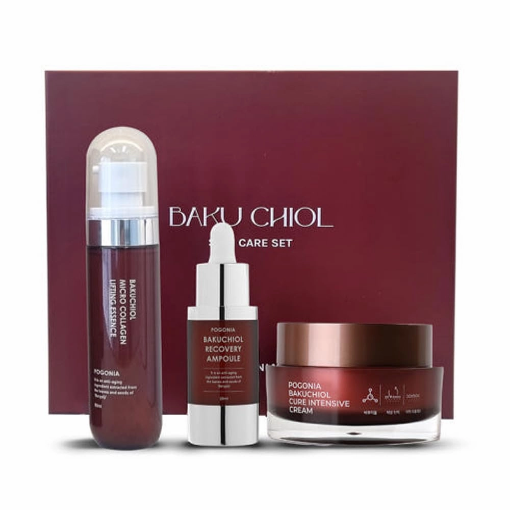 Korean bakuchiol 3-piece anti-aging skincare set, Micro collagen essence Cure intensive serum Cure intensive cream with Centella, Niacinamide, Hydrolyzed collagen, Dexpanthenol for Sensitive skin