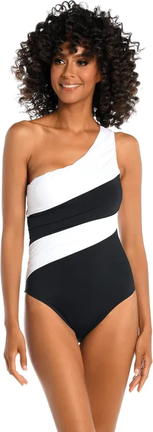 La Blanca Women's One Piece Swimsuit Single Shoulder Tummy Control Bathing Suit