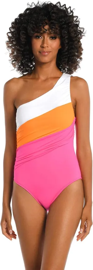 La Blanca Women's One Piece Swimsuit Single Shoulder Tummy Control Bathing Suit