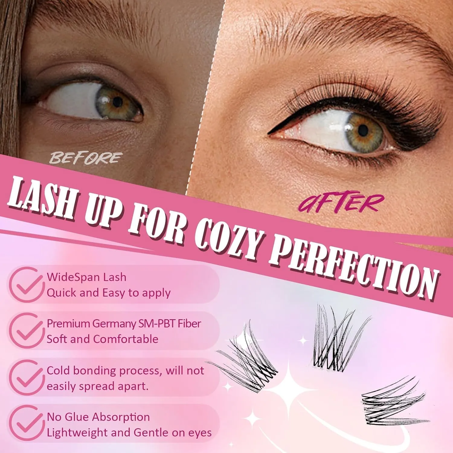 Lash Clusters Kit - 8-18mm Korean DIY Eyelash Extensions, Waterproof & Hypoallergenic | Salon-Worthy 150-Hour Wear | Includes Glue, Remover, Tweezers (Beginner Friendly) (Black-Natural)