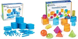 Learning Resources Plastic Base Ten Class Set & View-Thru Geometric Solids - 600 Pieces, Ages 6-11, Math Teacher Supplies